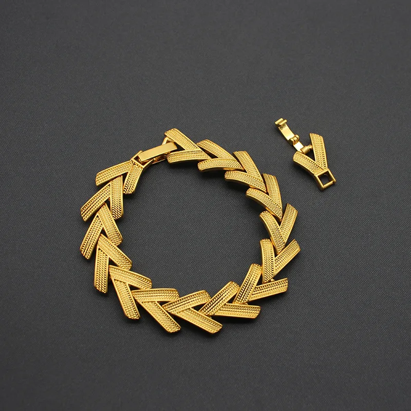 Used Plain Gold Wheat Ear Necklace Necklace Bracelet Suit Warm Real Gold Electroplated Handmade Chain