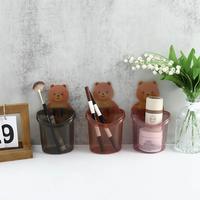 Wall-Mounted Bathroom Storage Box Cute Bear Shaped Toothbrush Holder Cup Organizer Razor Stand Toothpaste Rack