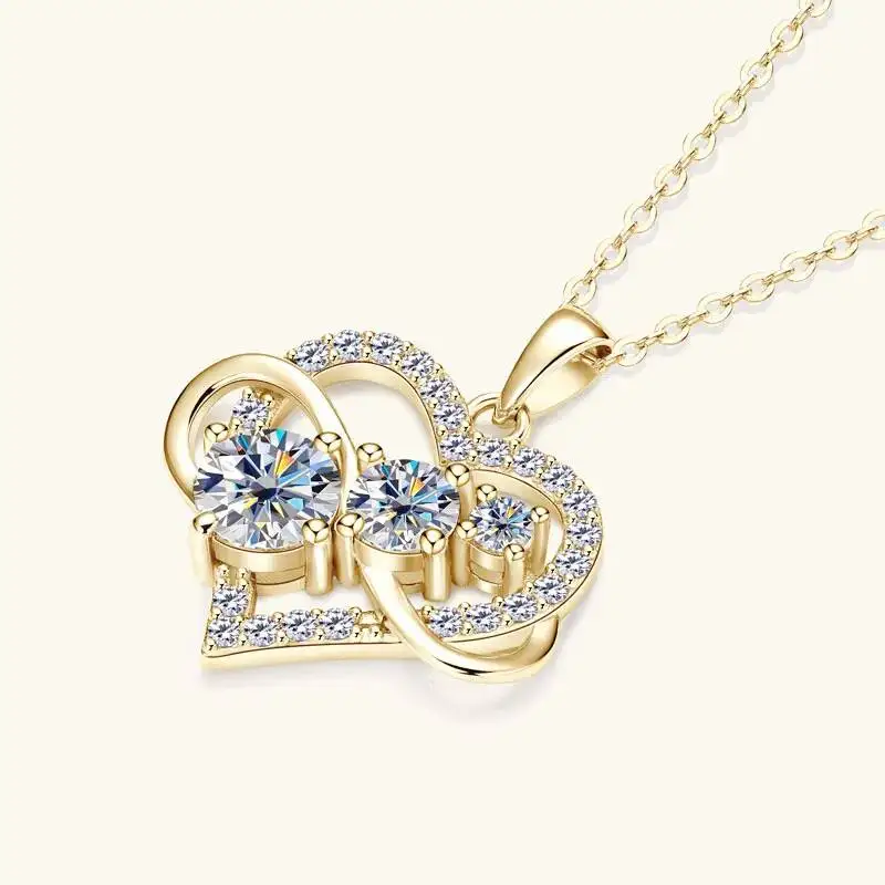 Certified Moissanite Infinite Love Heart Pendant Necklace Real S925 Sterling Silver For Women Fine Jewelry Gifts Cadena