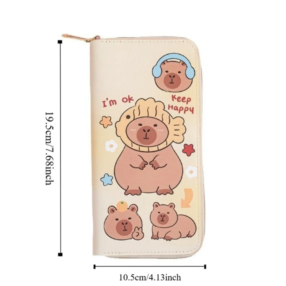 المحمولة الكرتون كابيبارا محفظة طويلة بو الجلود متعدد الطبقات محفظة نسائية للعملات المعدنية سستة للماء حامل بطاقة الائتمان النساء