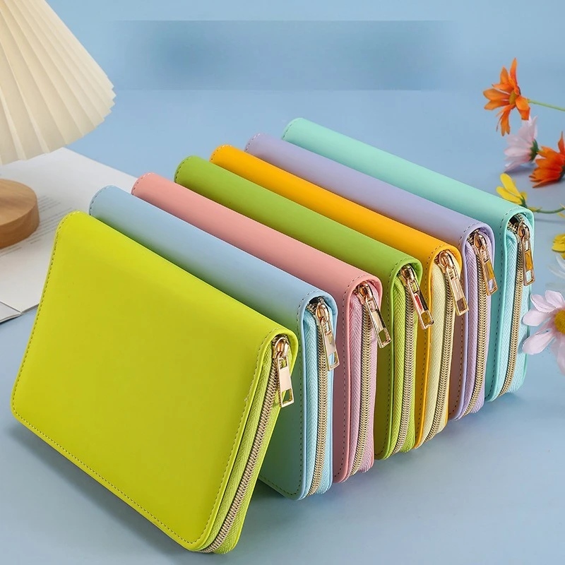 A6 Makronen-Reißverschlusstasche mit 100 Blatt Innenseite, PU-Leder, DIY-Binder, Fotokarten, Sammelbuch, Tagebuch, Agenda, Planer, Schreibwaren