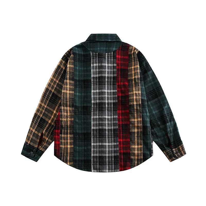 2025 Spring Plaid Shirts Men Harajuku Hip Hop Streetwear Shirts Coats Long Sleeve Loose Casual Button Up Blouse Y2K Tops