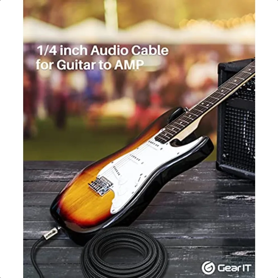 Cabo de instrumento de guitarra 6 pés 2 pacote 1 4 polegadas a 1 4 polegadas ts reto macho para macho 6.35mm mono jack com conector de liga e nylon