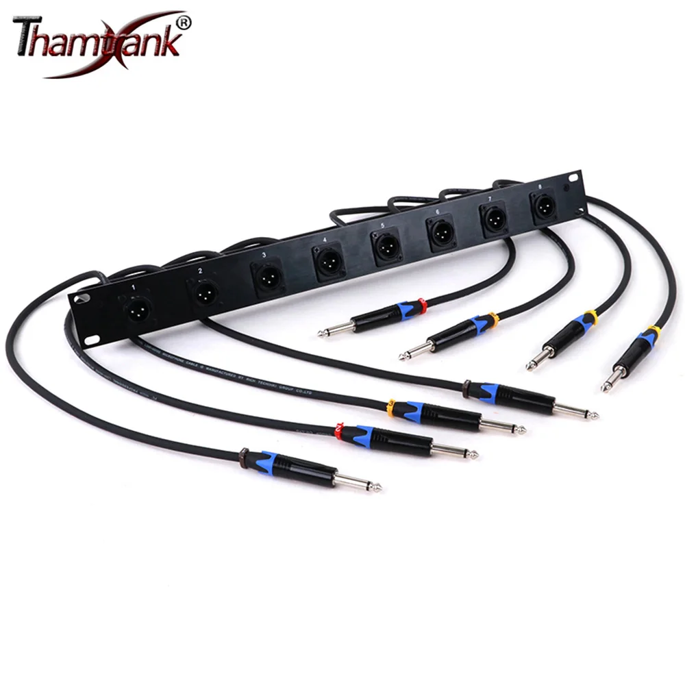 8-Way 1U Cabinet Jumper Rack,8-Hole D Type 3Pin Male MIC Socket to 6.35mm TS Mono Jack XLR Pass Through Audio Extension Cable