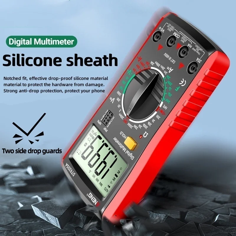 Portable LCD Digital Multimeter AC/DC Voltage Diode Tester Current Resistance Meter Ammeter Multitester with Test Probe  DT9205A