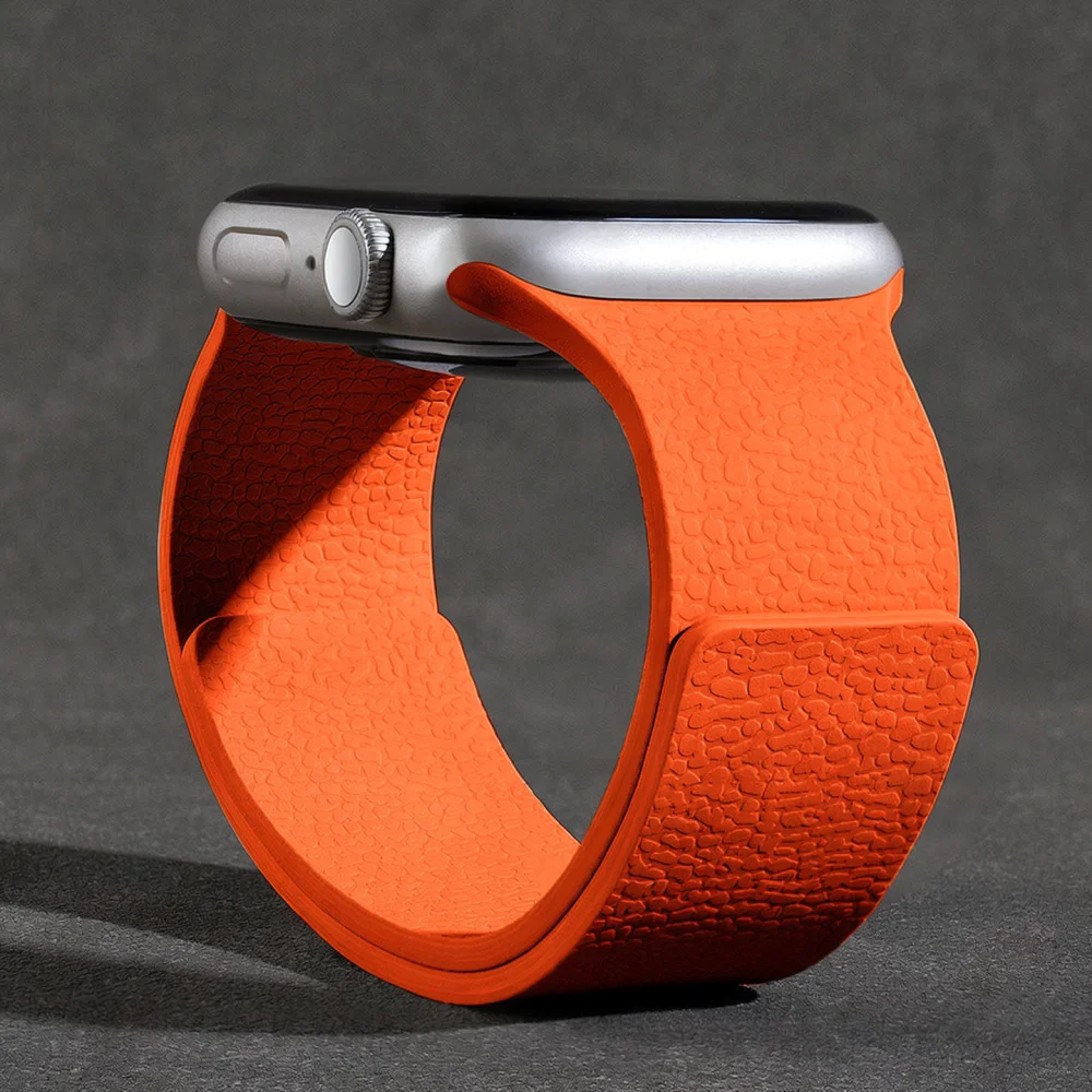 Litchi Texture Silicone Strap For Apple Watch Series 11 10 9 8 Magnetic Sport Band Quick Release Replacement Wrist Accessory