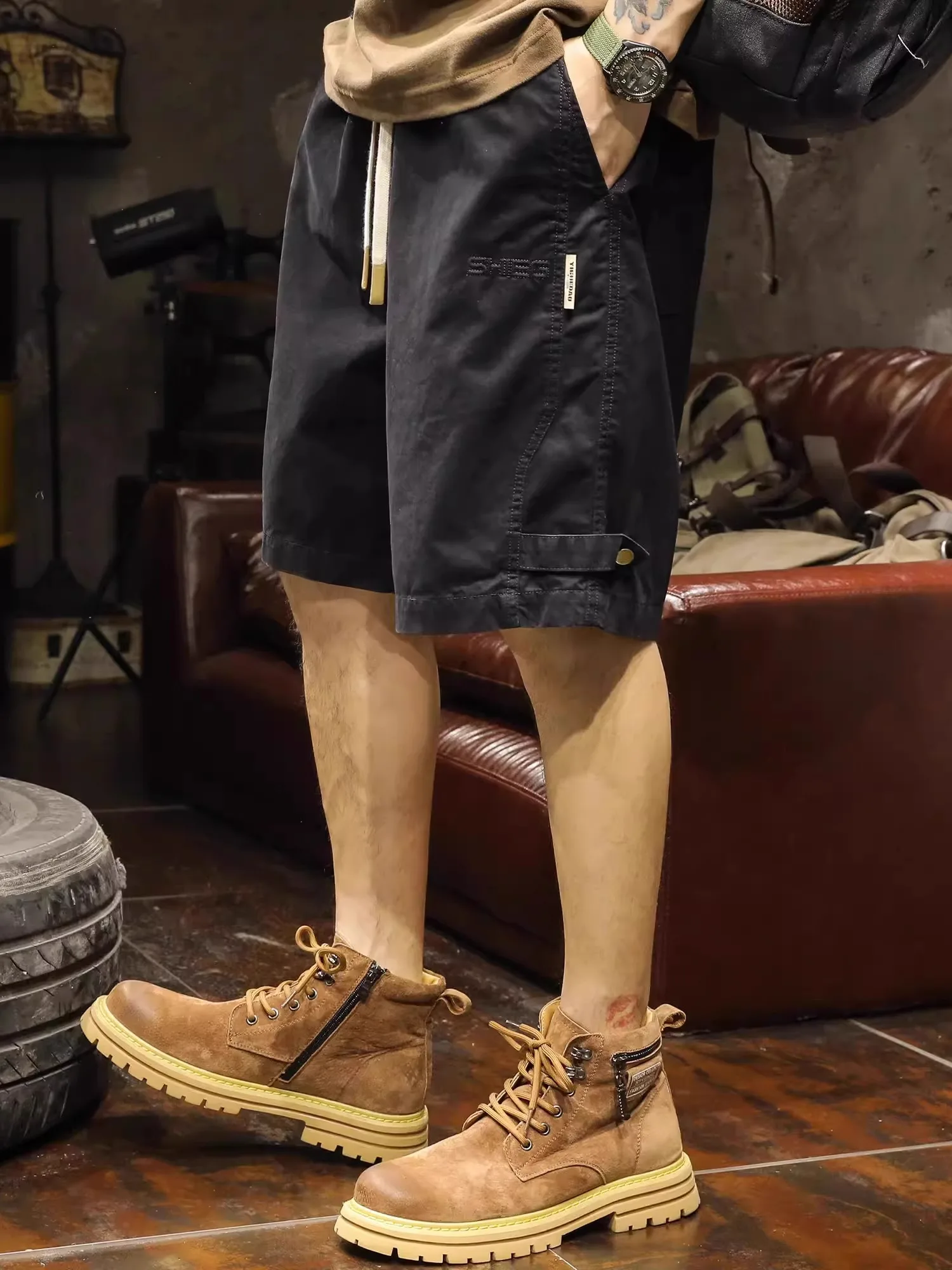 

Retro Japanese Sle Men's Workwear orts Breathable Loose Cotton Five-Quarter Pants Trendy And Haome Street Sle