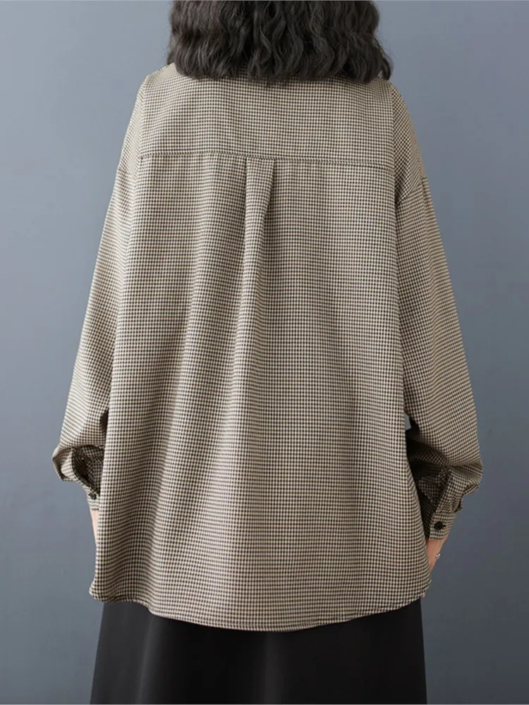 Camisa xadrez de primavera de grandes dimensões topos feminino irregular modis solto senhoras blusas casuais manga longa mulher camisas topos