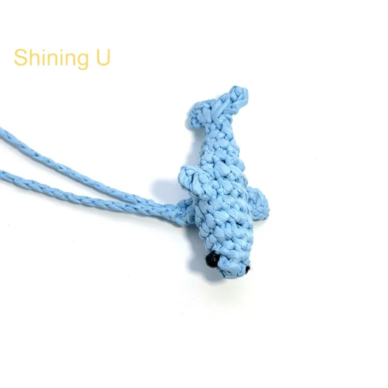 Shining U Raffia Handmade Blue Mini Shark Keychain for Women Men Fashion Accessory Bag Charms Summer