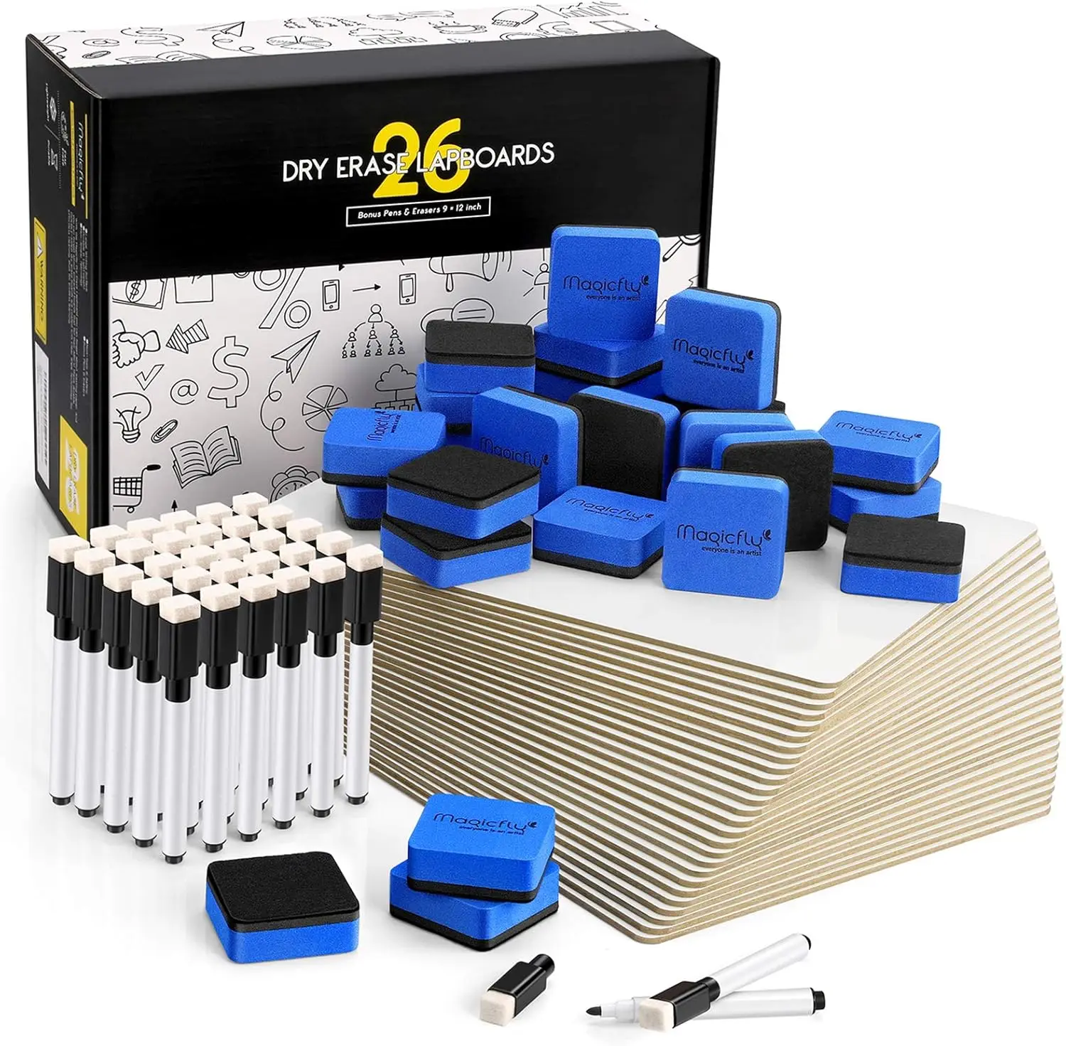 

Набор из 26 двусторонних сухостираемых досок 9x12 дюймов с маркерами и ластиками для использования в классе