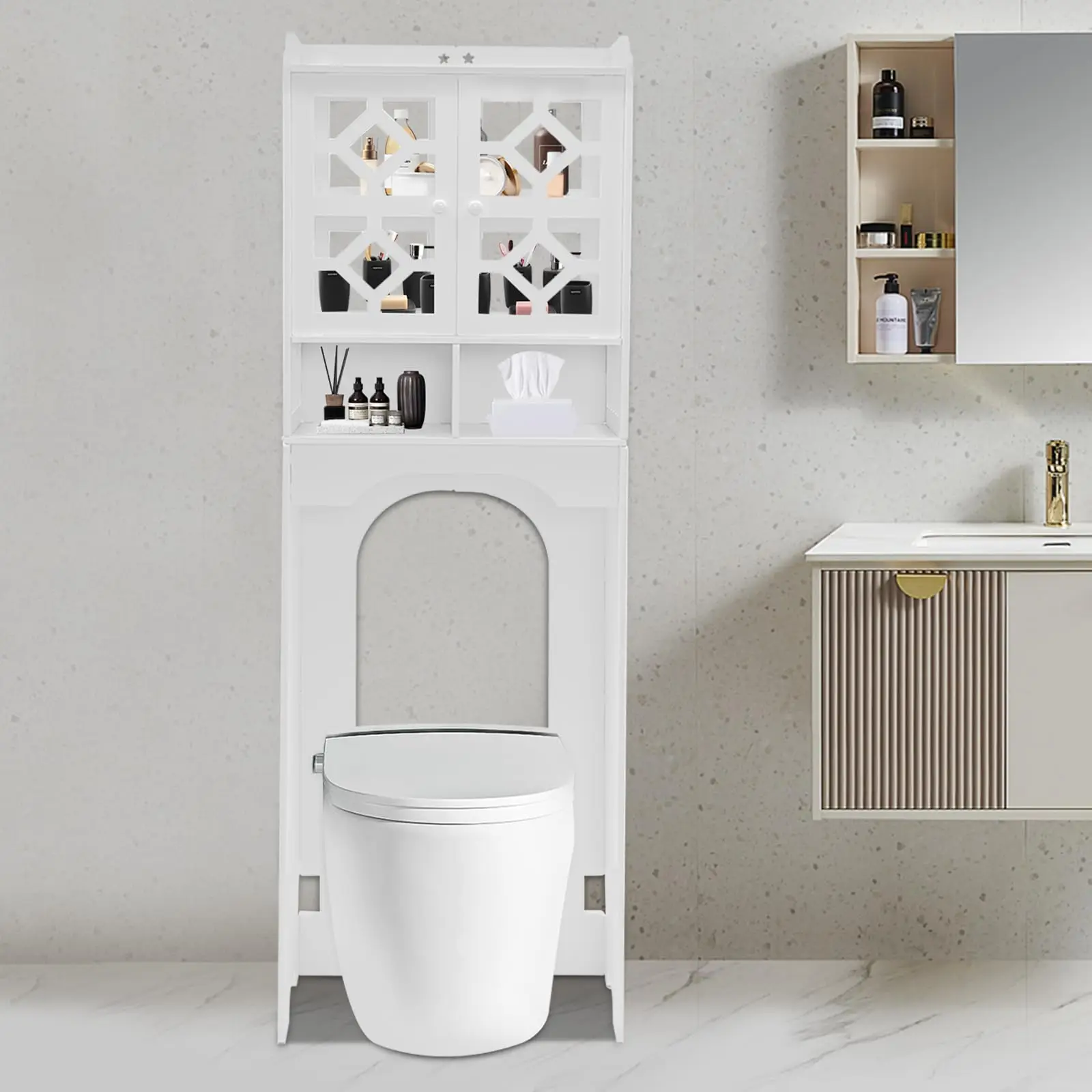 Over the Toilet Storage Cabinet, 4 Tier Toilet Cabinet with Cabinet and Door, Bathroom Space Saver Organizer Rack, 18.9X9.06X59