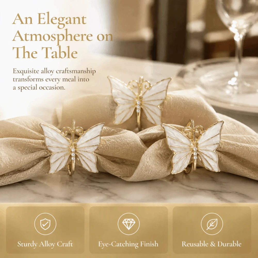 6pcs Alloy Material Napkin Ring Holder 1.81 X 1.42 in Butterfly Themed Butterfly Napkin Ring White Napkin Holder Ring
