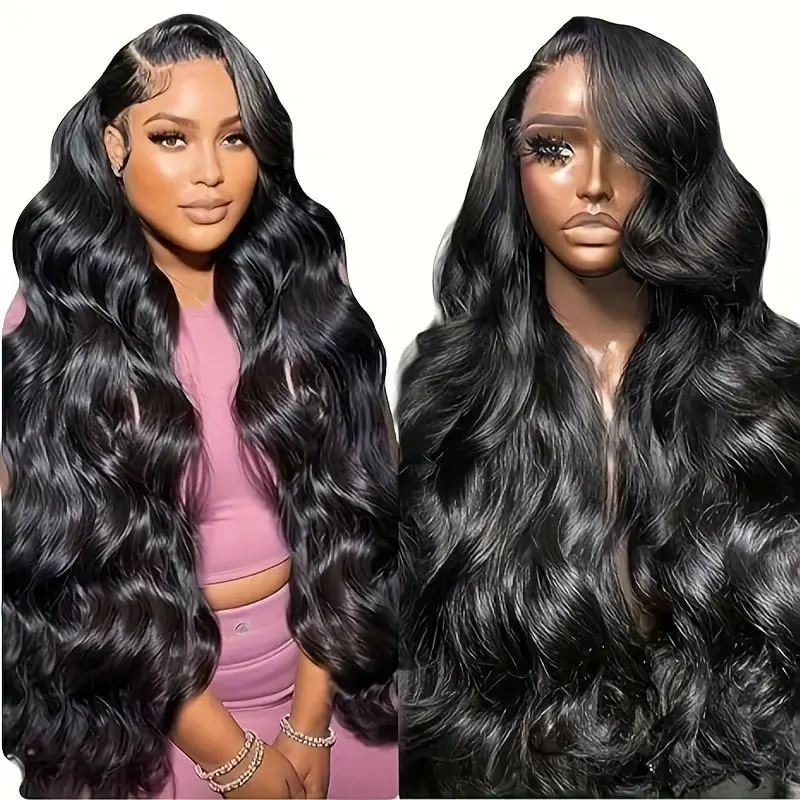 Natural Black 13x4 Human Hair Lace Frontal 28 Inch Wigs Glueless 150% Body Wave PrePlucked 13X6 Front Water Wave For Women