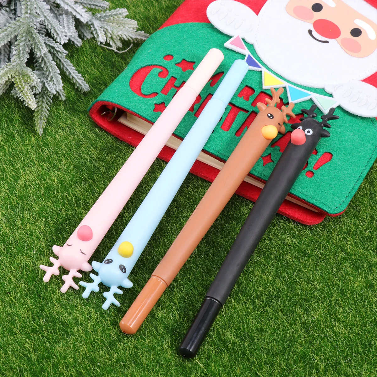 

8pcs Christmas Deer Shaped Plastic Ballpoint Pen Blue Ink Smooth Writing Non Skid For Students Office School Use Mini