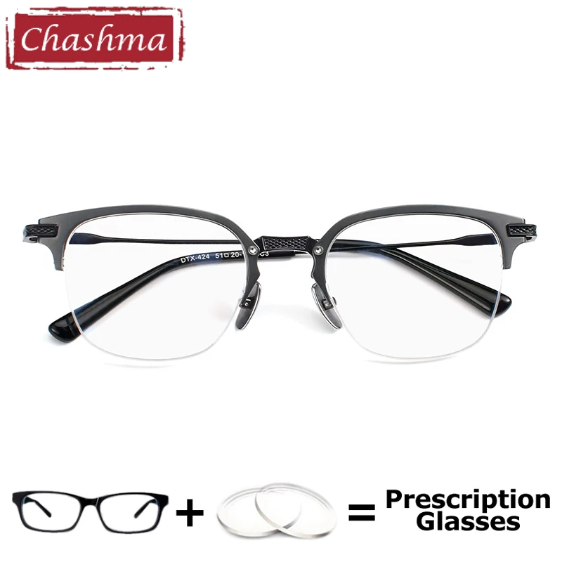 

Chashma очки из чистого титана, мужские квадратные модные очки по рецепту, оправа в полуоправе, женские очки, очки 145 мм, дужки