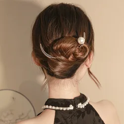 Vintage Crescent Moon Hair Forks Gold Silver Pearl Hair Sticks For Women Chinese Hair Bun Clip Hairpin Hair Accessories Headwear