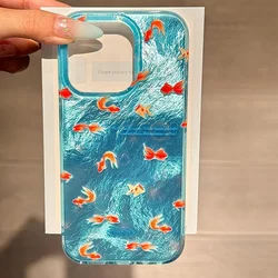 For iPhone 17 16 Pro Max 15 14 13 12 11 XS X XR 7 8 Plus 16E SE2 INS Korean Blue Ocean Red Carp Vortex Pattern Phone Case Cover