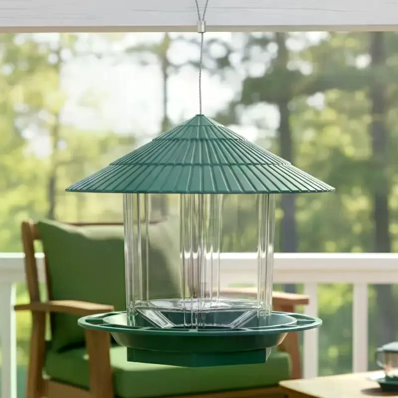 Waterproof Garden Gazebo Hanging Wild Bird Feeder Outdoor Container With Hang Rope Pet Birds Feeding House Type Bird Feeder