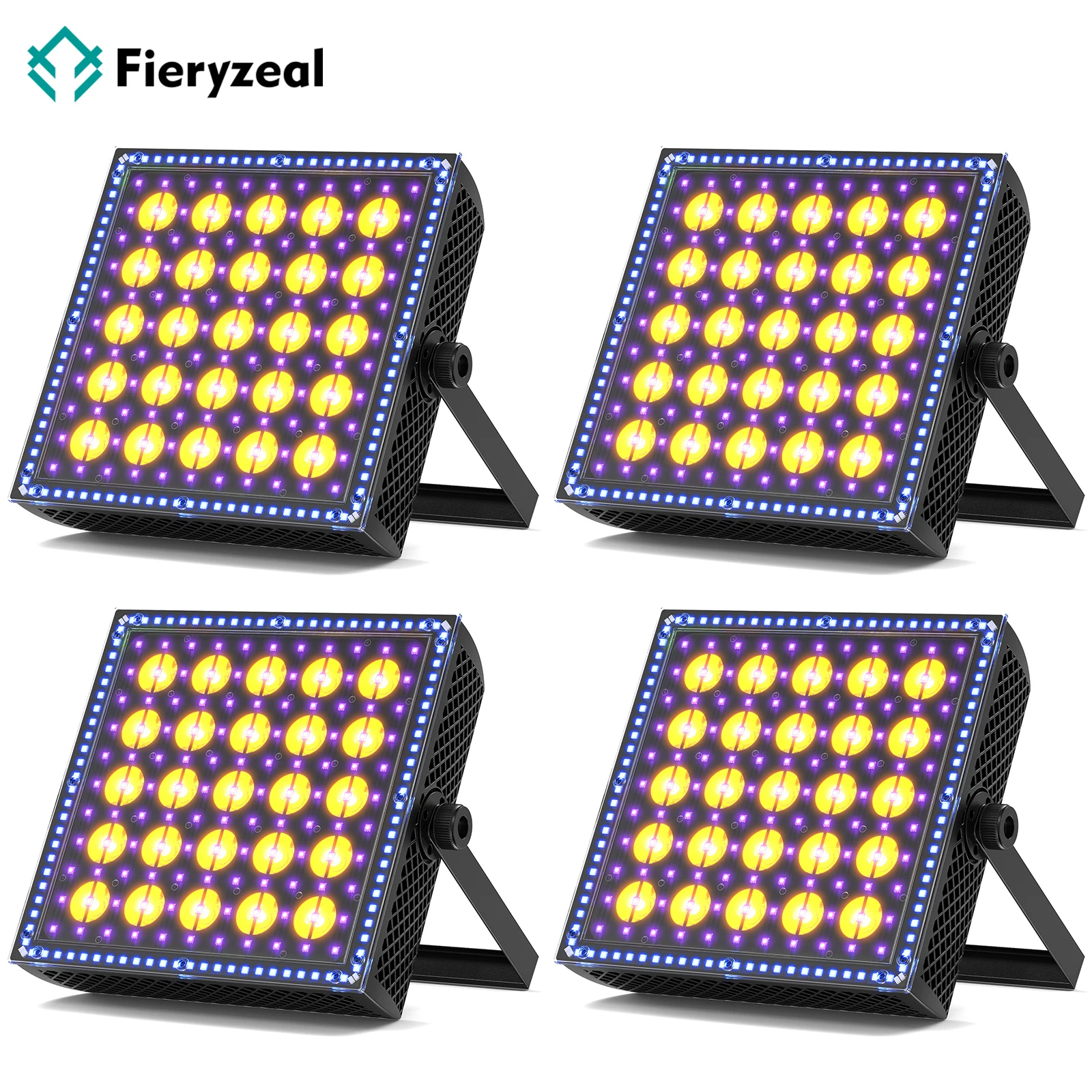 

Fieryzeal 4PCS 200W LED Wall Washer Light DMX512 Golden&RGB LED Pixel Light Wall Wash Stage Lighting Effect for DJ Disco Wedding
