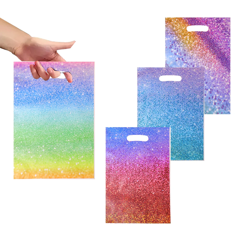 Sacs cadeaux à paillettes dégradées, sacs à bonbons en plastique pour enfants, garçons, filles, décorations de fête de mariage, anniversaire, fournitures de fête prénatale