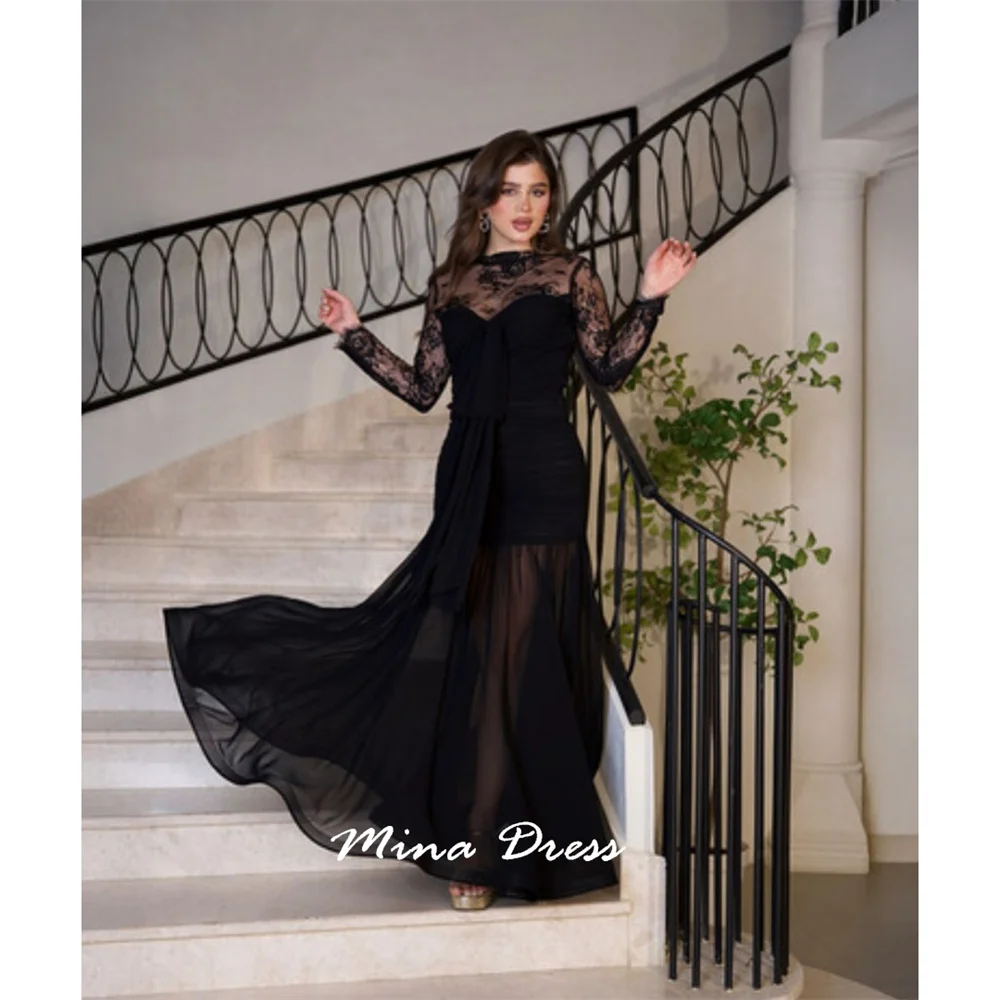 

Кружевное вечернее платье Mina по индивидуальному заказу, роскошные элегантные женские вечерние платья для особых случаев, с длинными рукавами и круглым воротником, женский выпускной