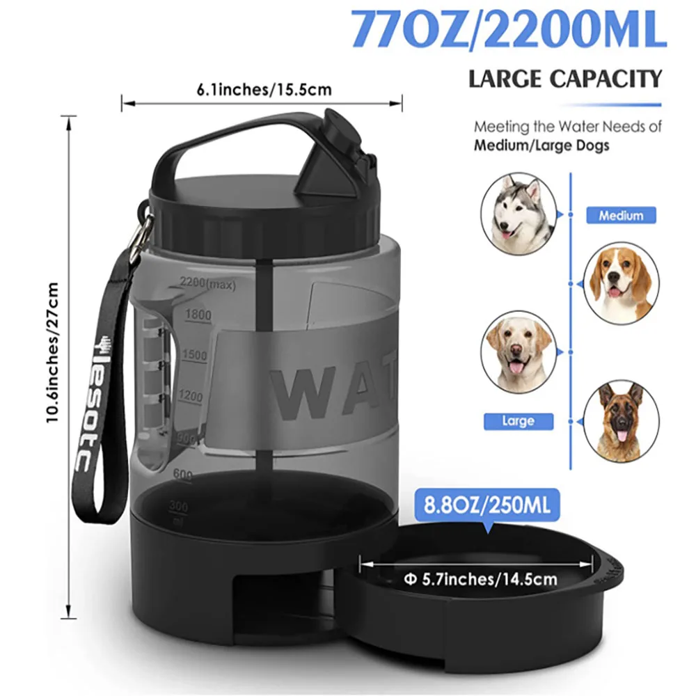 

77Oz Pet Dispenser Anti-tip Dog Bowl Drinking Water Bottle Outdoor Walking Feeder Hanging Kettle Container Pets Supplies