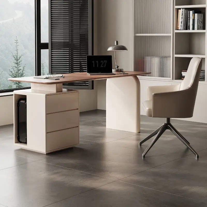 

Modern Nordic Furniture Solid Wood Material Desks Simple yet Smart Office Desks Computer Desks With Sockets Storage Drawers