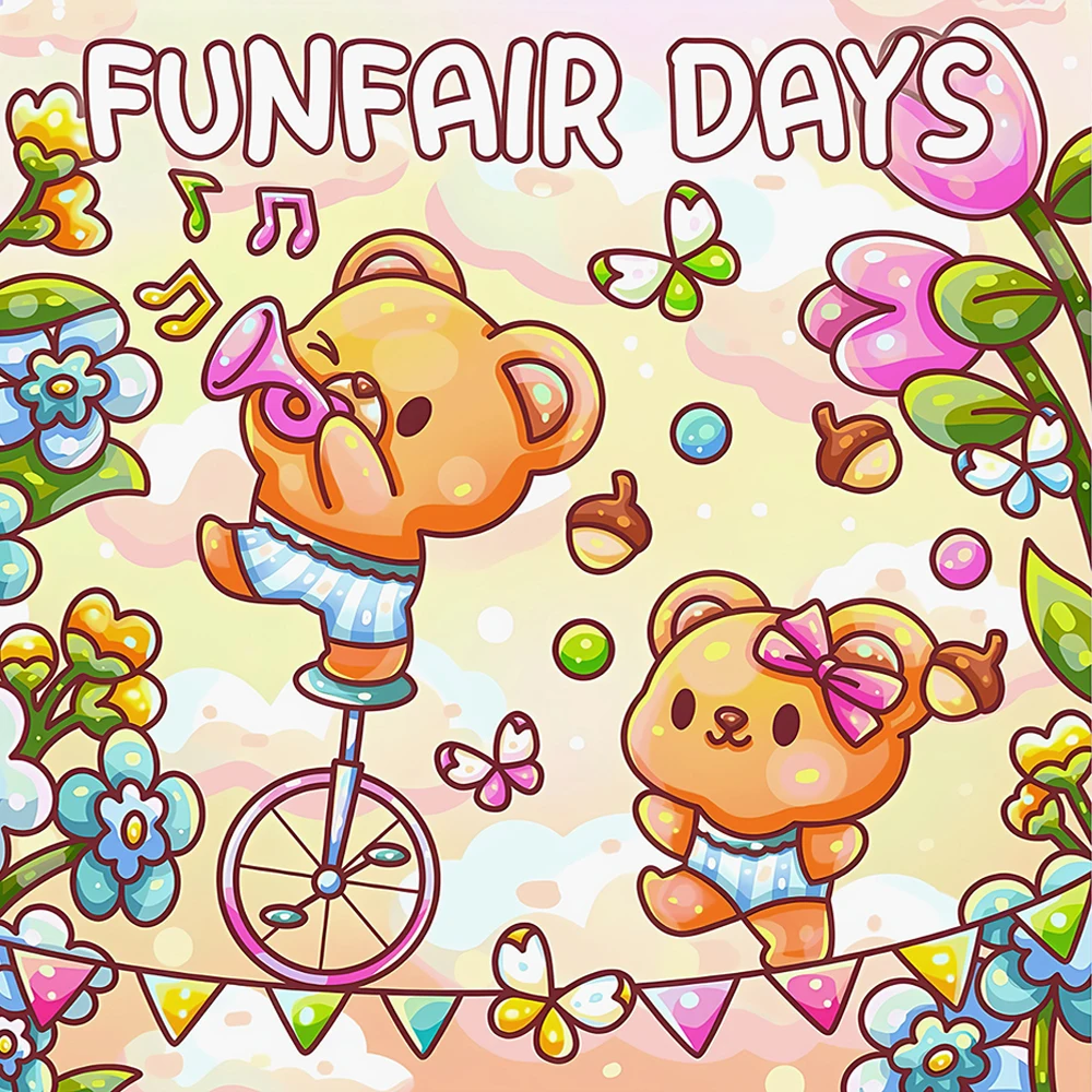 Funfair Days Coloring Book Cute Bear Circus Funfair Scenes Anti Stress Relaxation Therapy Art Drawing Book For Adults