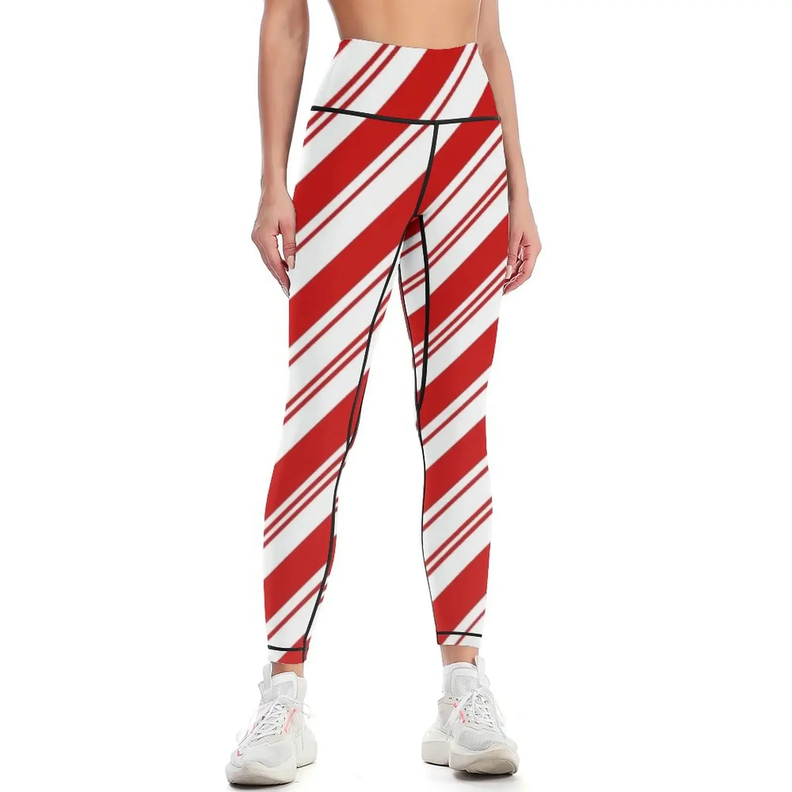 

Merry Xmas peppermint stick red white Christmas Candy Cane Leggings sporty woman push up Sportswear woman gym Womens Leggings