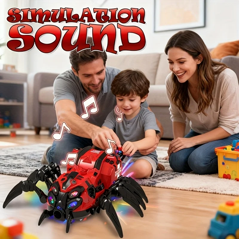 Robô aranha operado por bateria, música engraçada, azul, brinquedo interativo familiar, surpresa de aniversário
