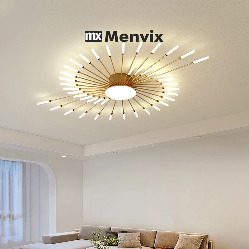 Modern Flower Shape Ceiling Lamp for Living Room Dining Room Flush Mount Metal Acrylic Sputnik Firework Petal Lighting Fixture
