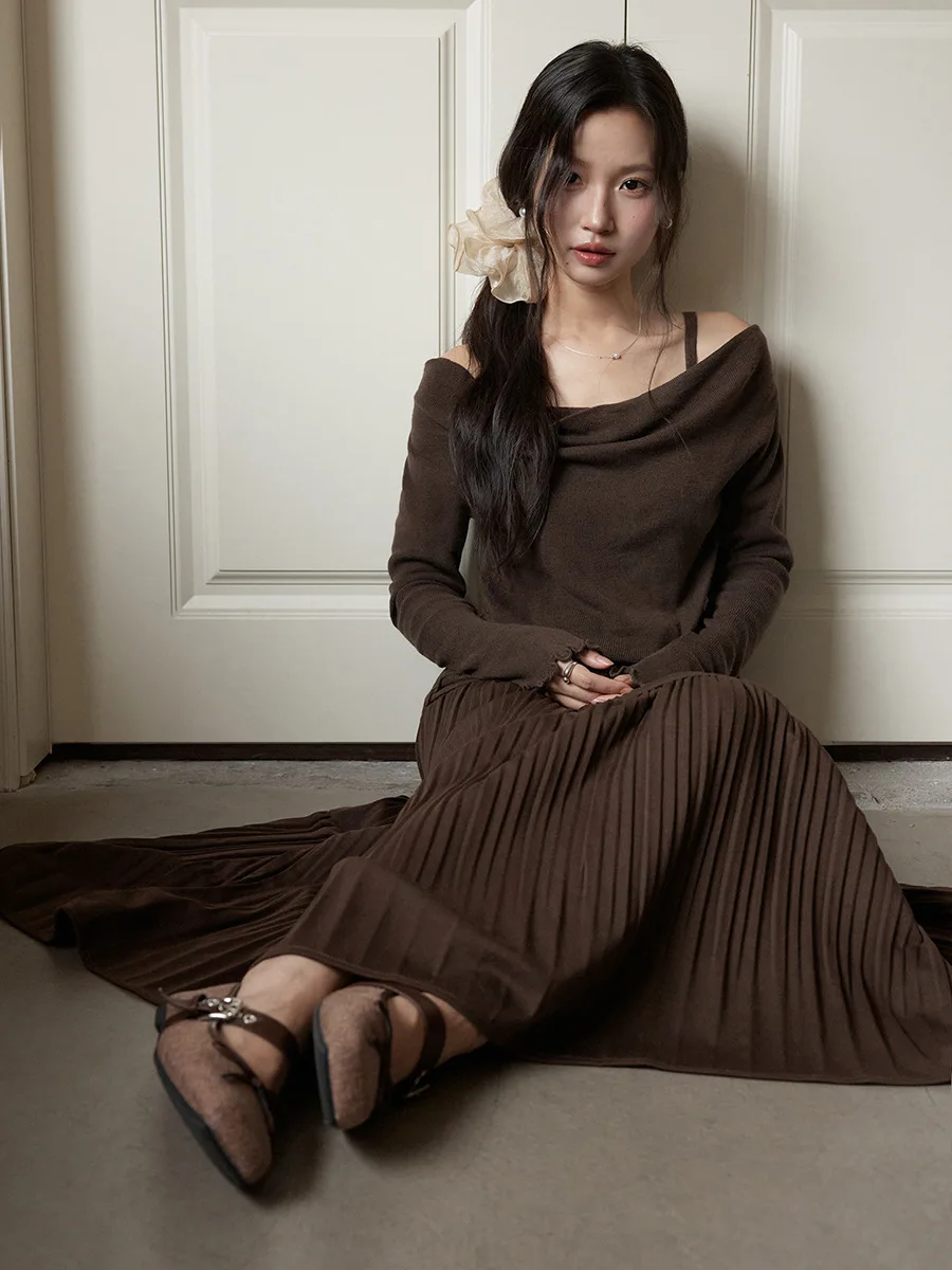 À la mode taille haute a-ligne gâteau jupe demi-jupe femmes automne nouvelle collection plissée mi-longue jupe plissée jupe