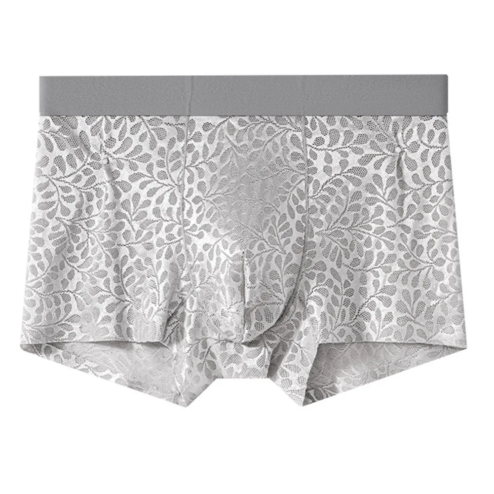 Men Jacquard Texture Lingerie Soft Boxer Shorts Mesh Bikini Translucent Trunks Erotic Underwear Stretch Underpants Loose Panties