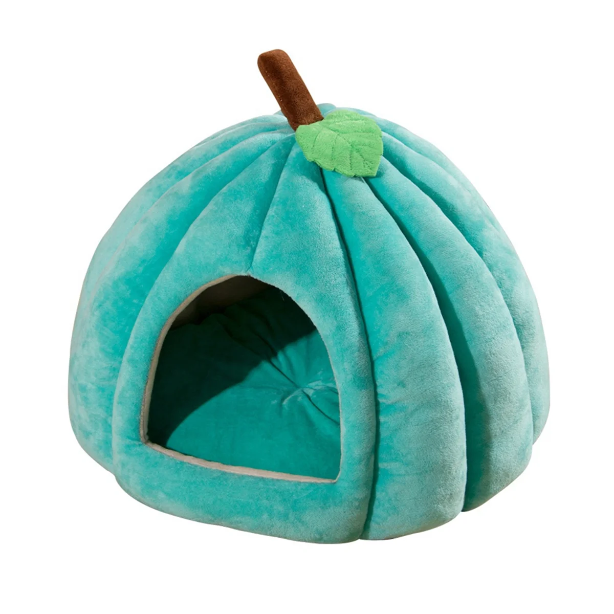 Pumpkin Cat Bed, Cat Beds for Indoor Cats Pumpkin Shape Cat Cave Bed,Cat Tent with Removable Cushion Peacock Blue M