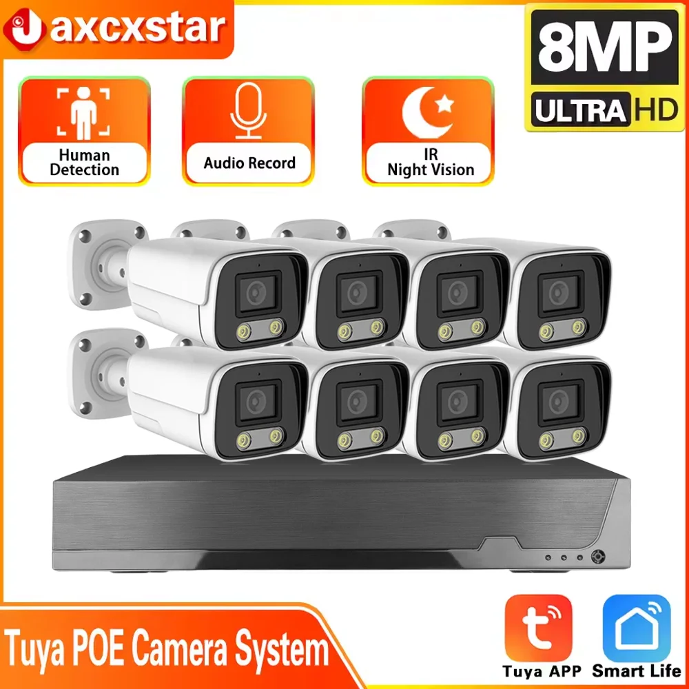 Tuya Smart 8CH 4K 8MP 5MP H.265 Video Surveillance POE NVR Kit Recorder Motion Detect Recorder For IP Camera Metal Case System