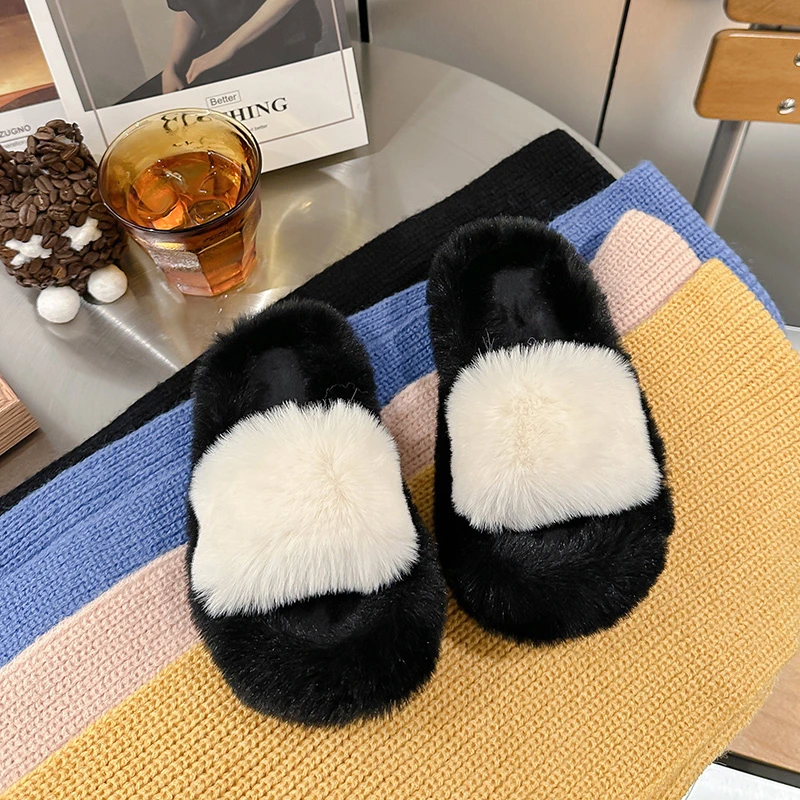 Children's Cotton Slippers Khaki Color Boys and Girls Fur Shoes Autumn Winter Pink Middle Large Kid Beige Non-slip Flat Slippers