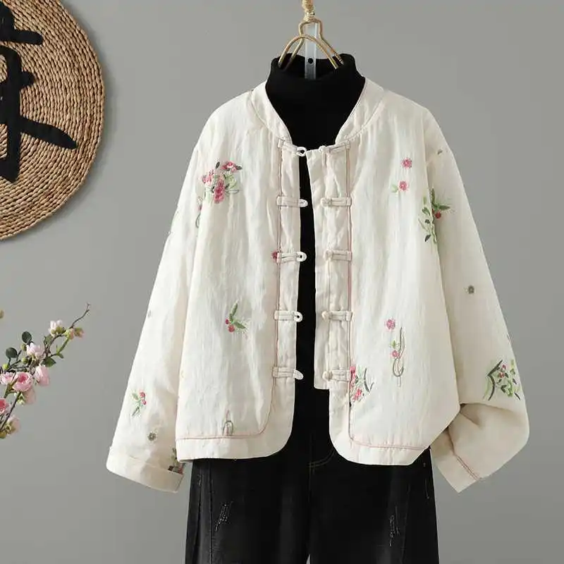 

Женское хлопковое пальто в ретро-китайском стиле с воротником-стойкой, однотонное, приталенное, универсальное, удобное, повседневное, кардиган, верхняя одежда