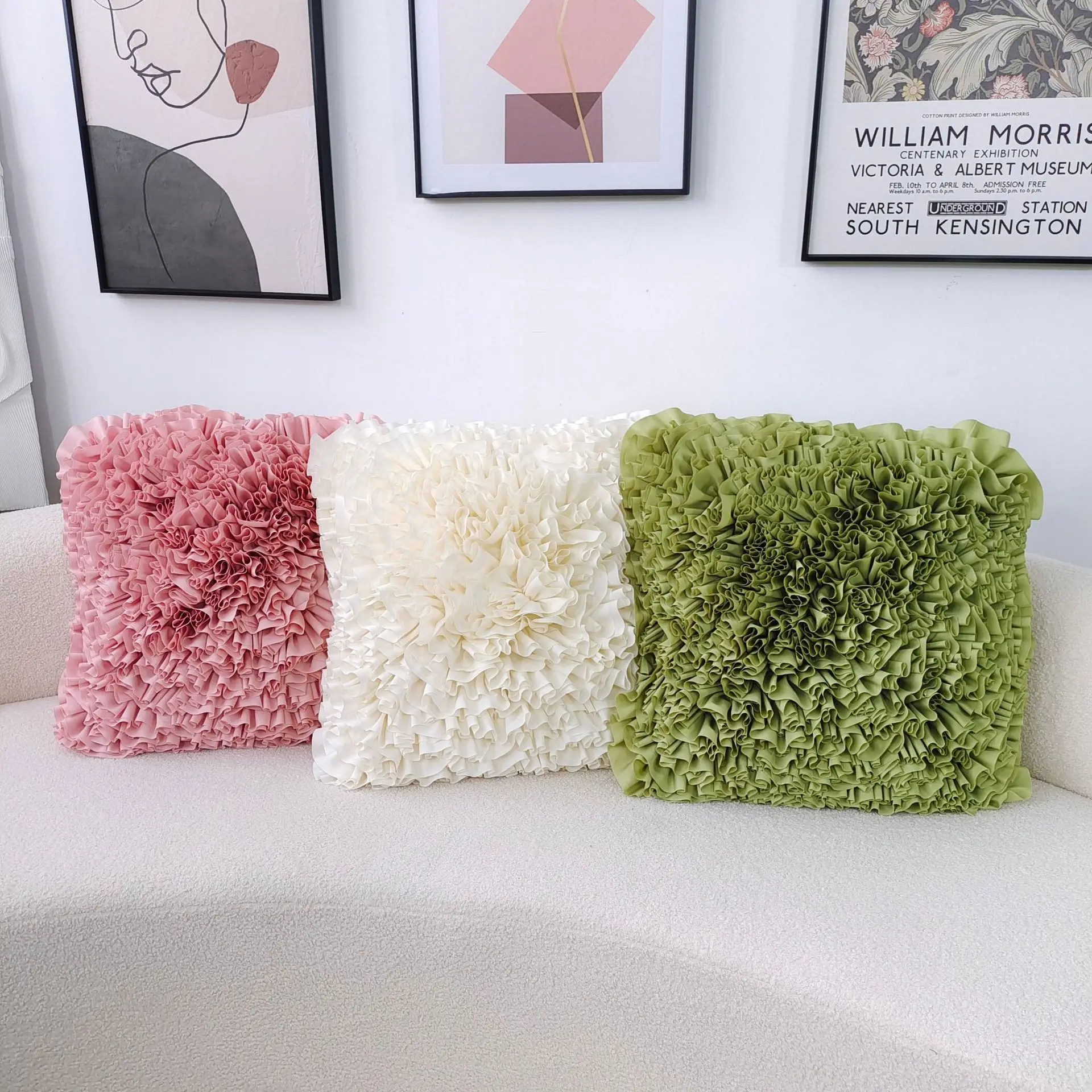 

1PC Handmade Flower Cushion Cover Solid Color 3D Chrysanthemum Pillowcase Round Square Sofa Decorative Pillow case