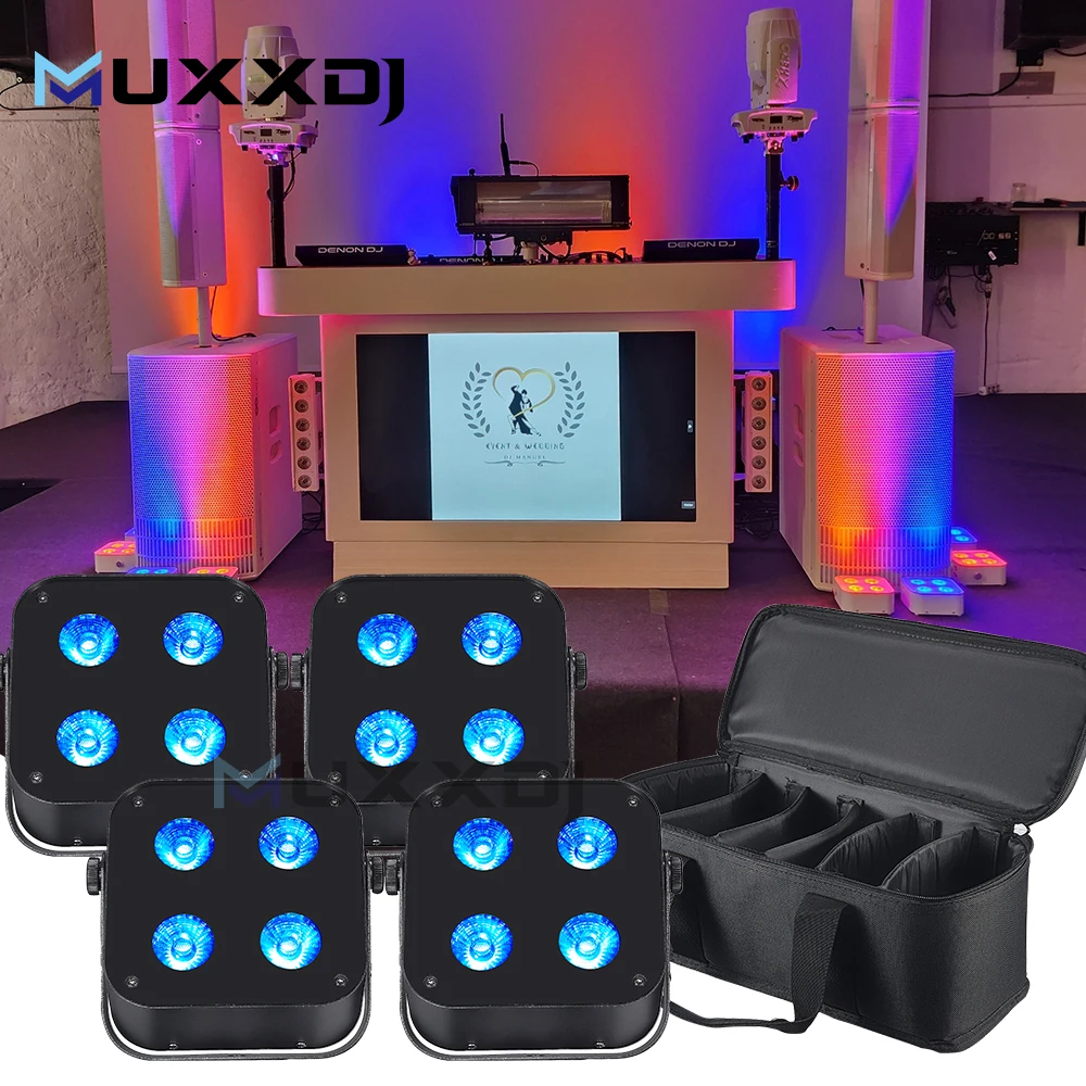 

4pcs IR4 Uplight RGBWA UV 6in1Wireless DMX & Battery Powered LED Uplight Wedding DJ up Lighting Stage Par Light Party Uplighter