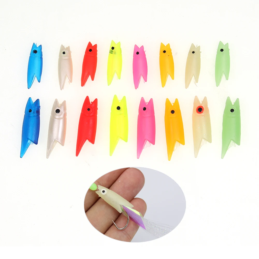 20 Stück 0,3g 0,7g Weiche Silikon-Fischköpfe DIY Sabiki Rig Material Leuchtender Köder für Makrelen- und Heringfischerei – Detail 1