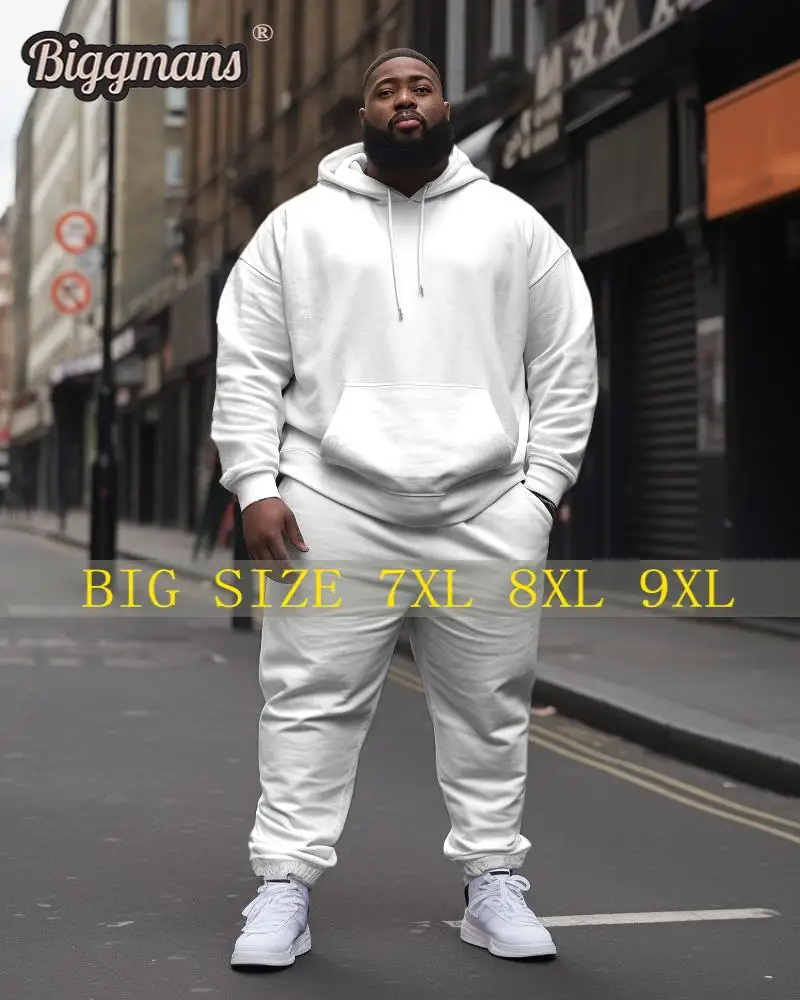 Biggmans Two Piece Hooded Sweater Sets for Men's Clothing Solid Color Large Pants Hip Hop Fashion Comfortable Big Plus Size Suit