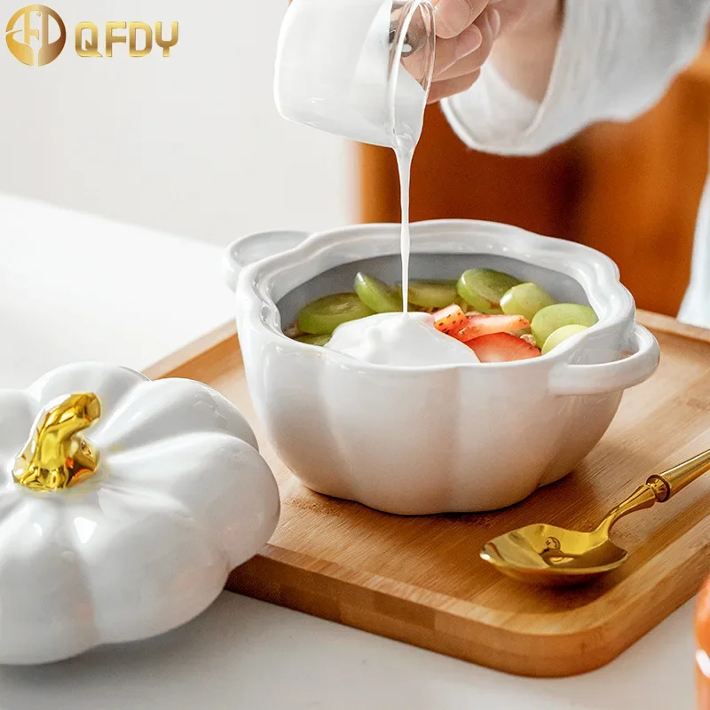 

Pumpkin cup, Ceramic bowl with lid, stew cup, household kitchen, children's soup bowl, steamed egg salad bowl, tableware