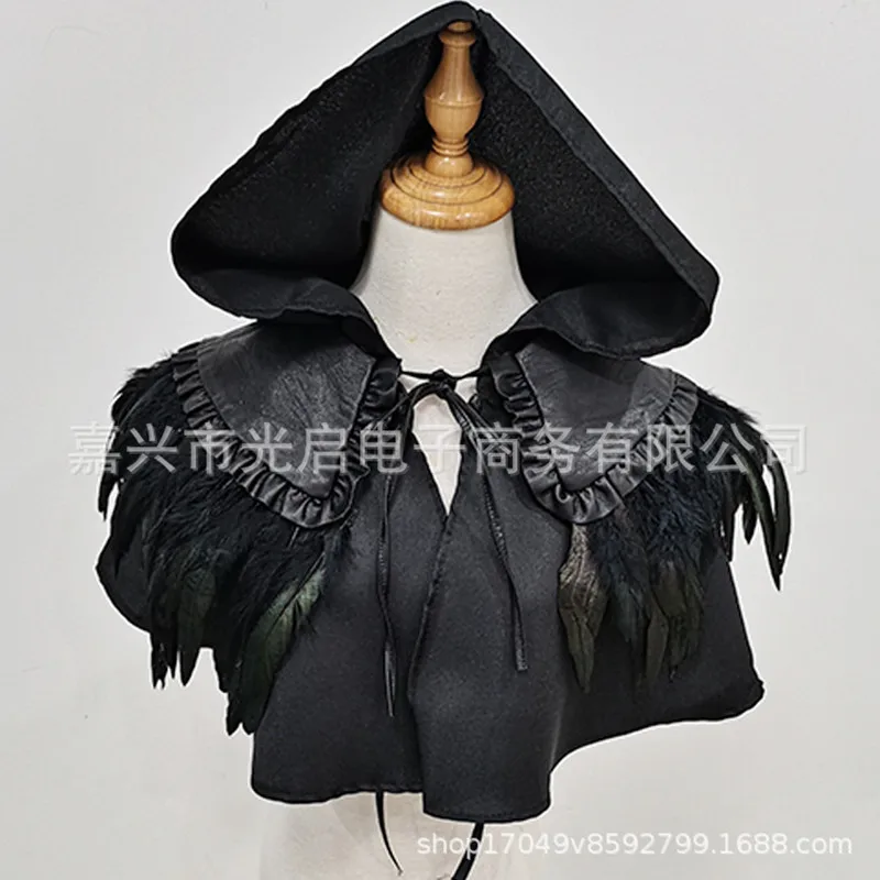 สไตล์โกธิค Ruffled Edge หนัง Feather Shawl ปลอม Masquerade เครื่องแต่งกายอุปกรณ์เสริม