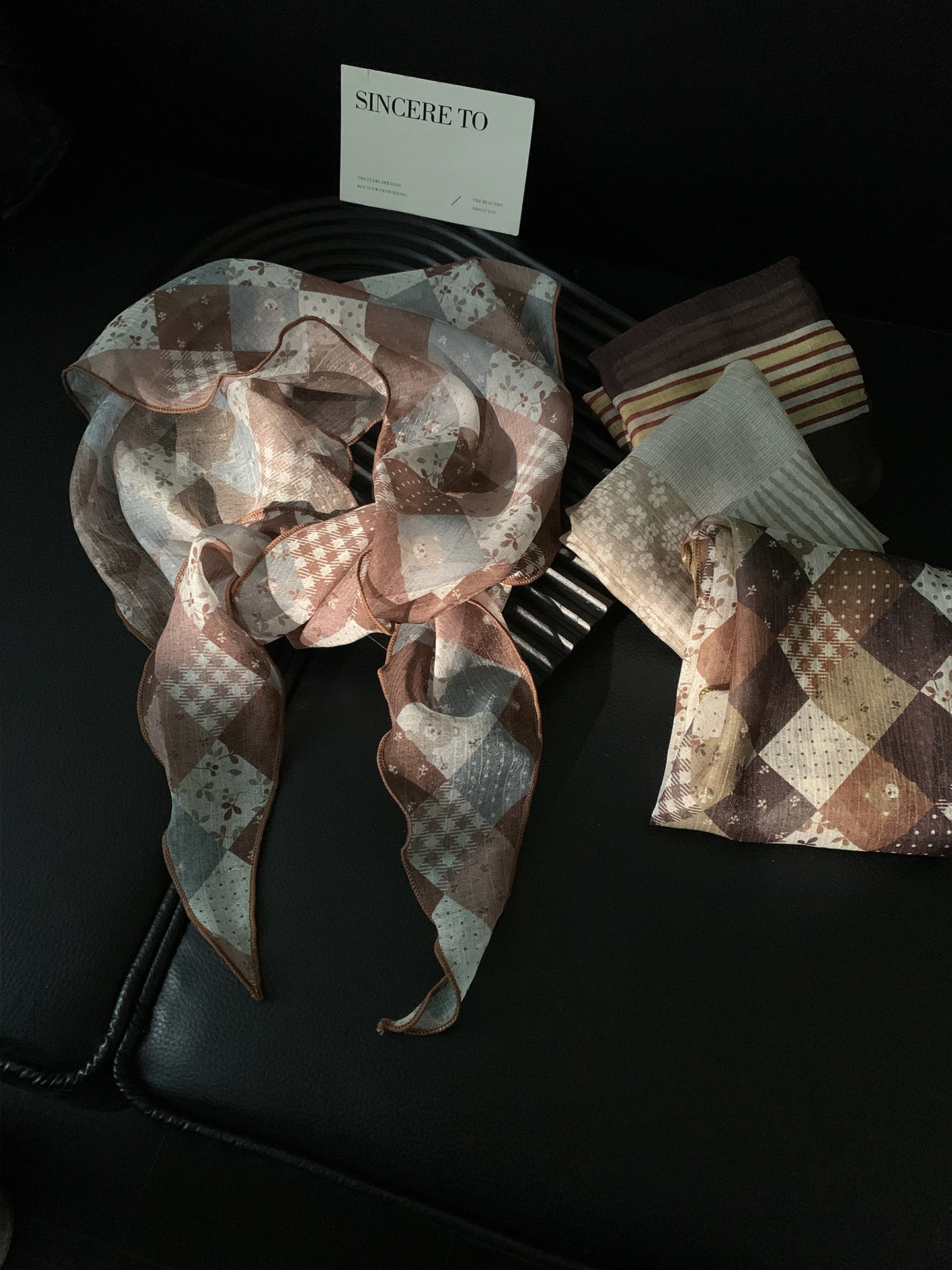 Retro Japanese Style Thin Summer Scarf Women's Fashionable Artistic Stripe  Scarf Necktie Small Bandana Accessory