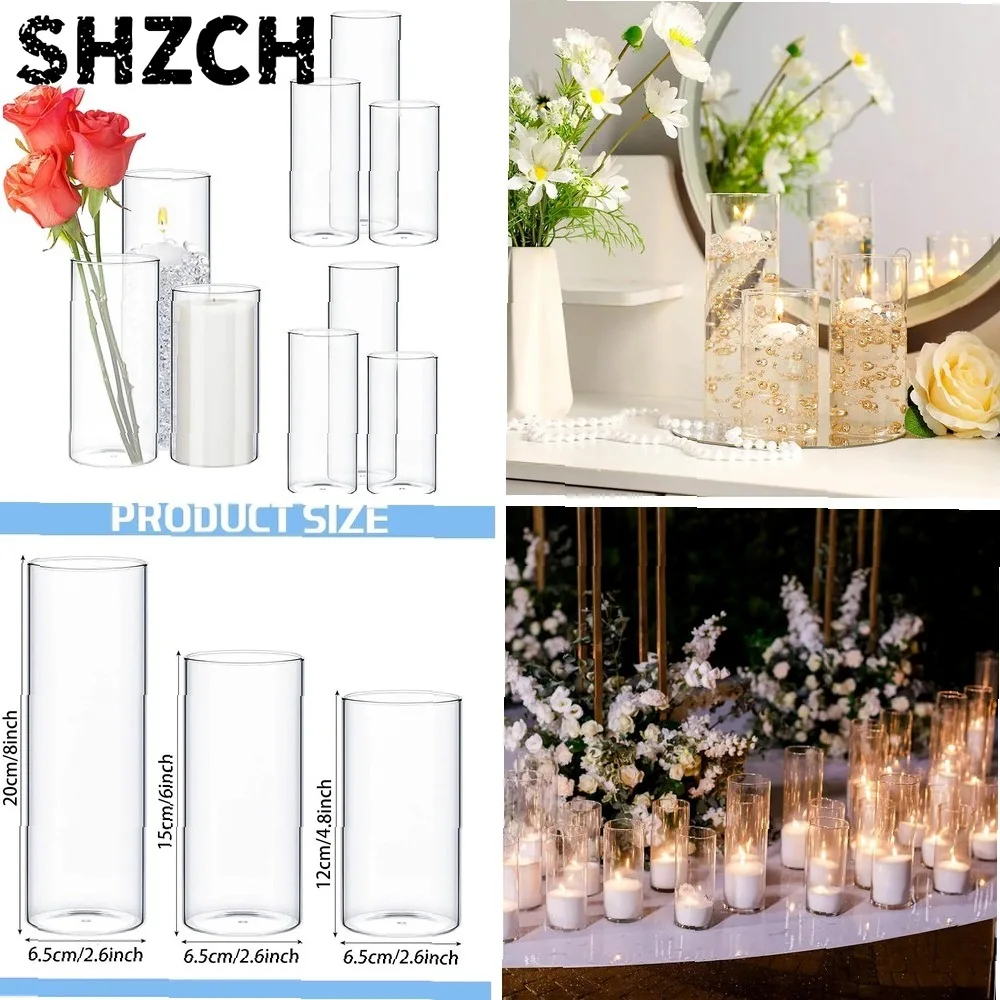 Clear Glass Cylinder Vases, Floating Candle Holders for Wedding Centerpieces & Home Table Decor, Bulk Set