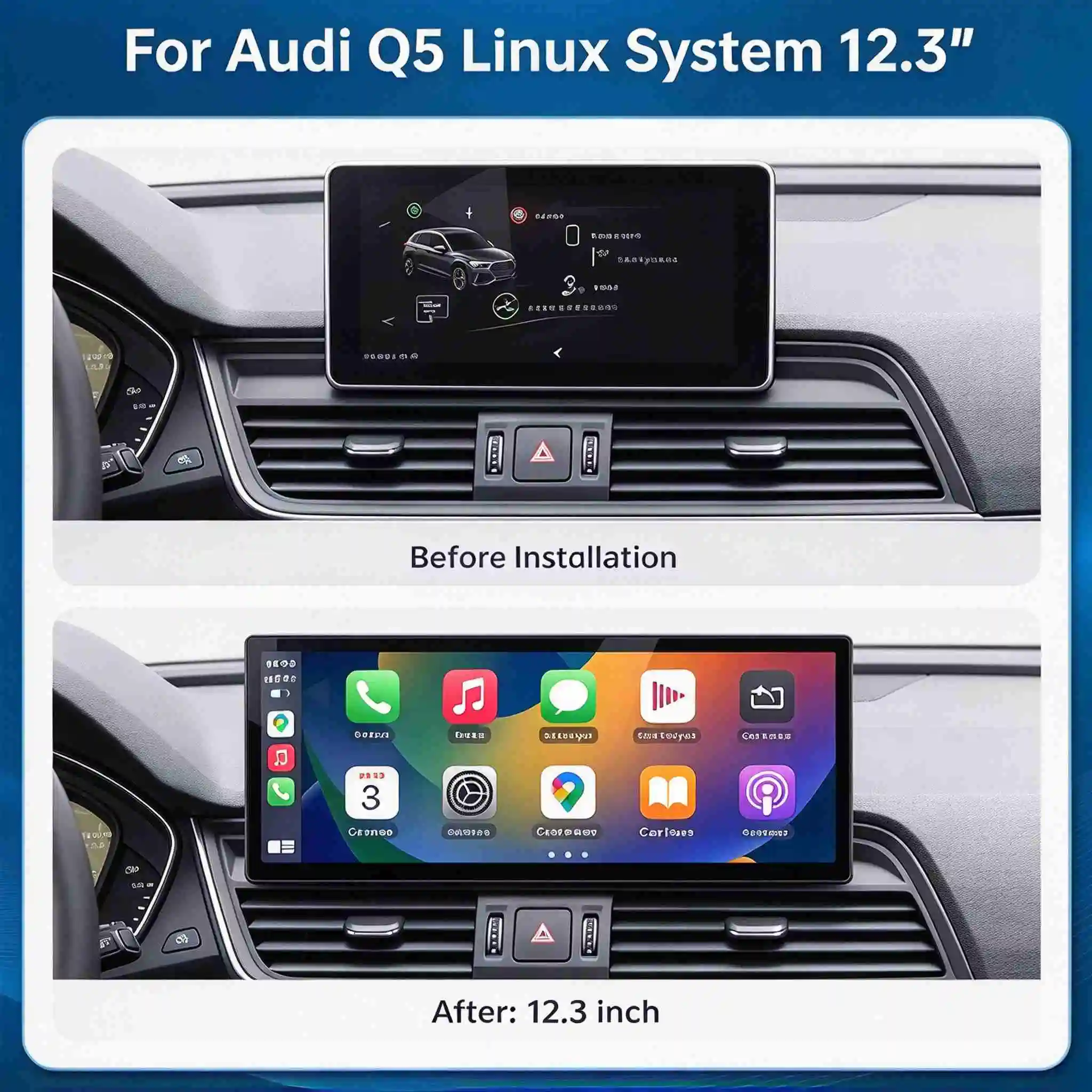 Top Wireless CarPlay Car Multimedia Display Screen For Audi Q5 2018-2019 MIB2 System with Android Auto Airplay Autolink