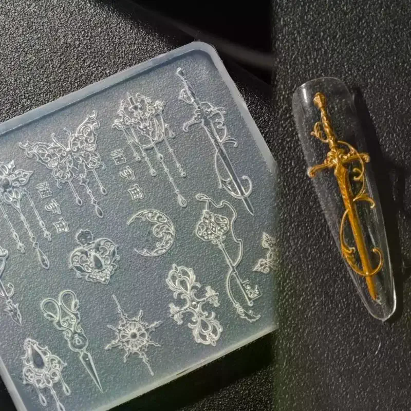 قالب سيليكون بارز ثلاثي الأبعاد على الطراز الأوروبي، قالب نحت أظافر من السيليكون مع زهور وربطة عنق شفافة - 2