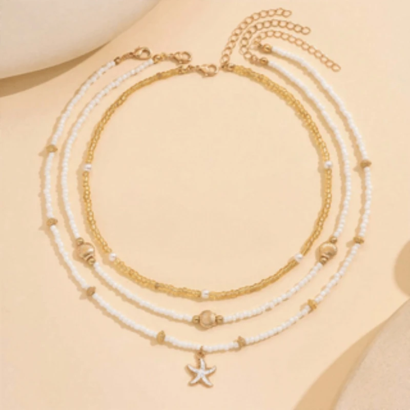البوهيمي شاطئ الأرز الخرز تقليد قذيفة نجم البحر قلادة متعددة الطبقات القلائد المرأة عطلة الرياح عطلة اكسسوارات هدية