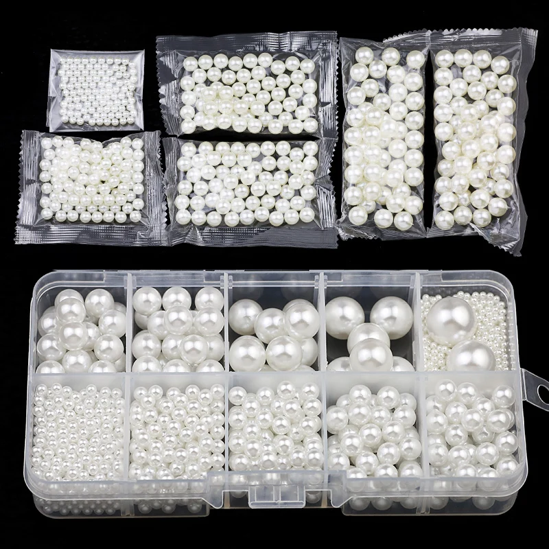 ABS No-Hole Imitation Pearl Beads Loose Round Acrylic Bead Kit Set Box For Artware Decoration DIY Jewelry Making Handmade 2-14mm