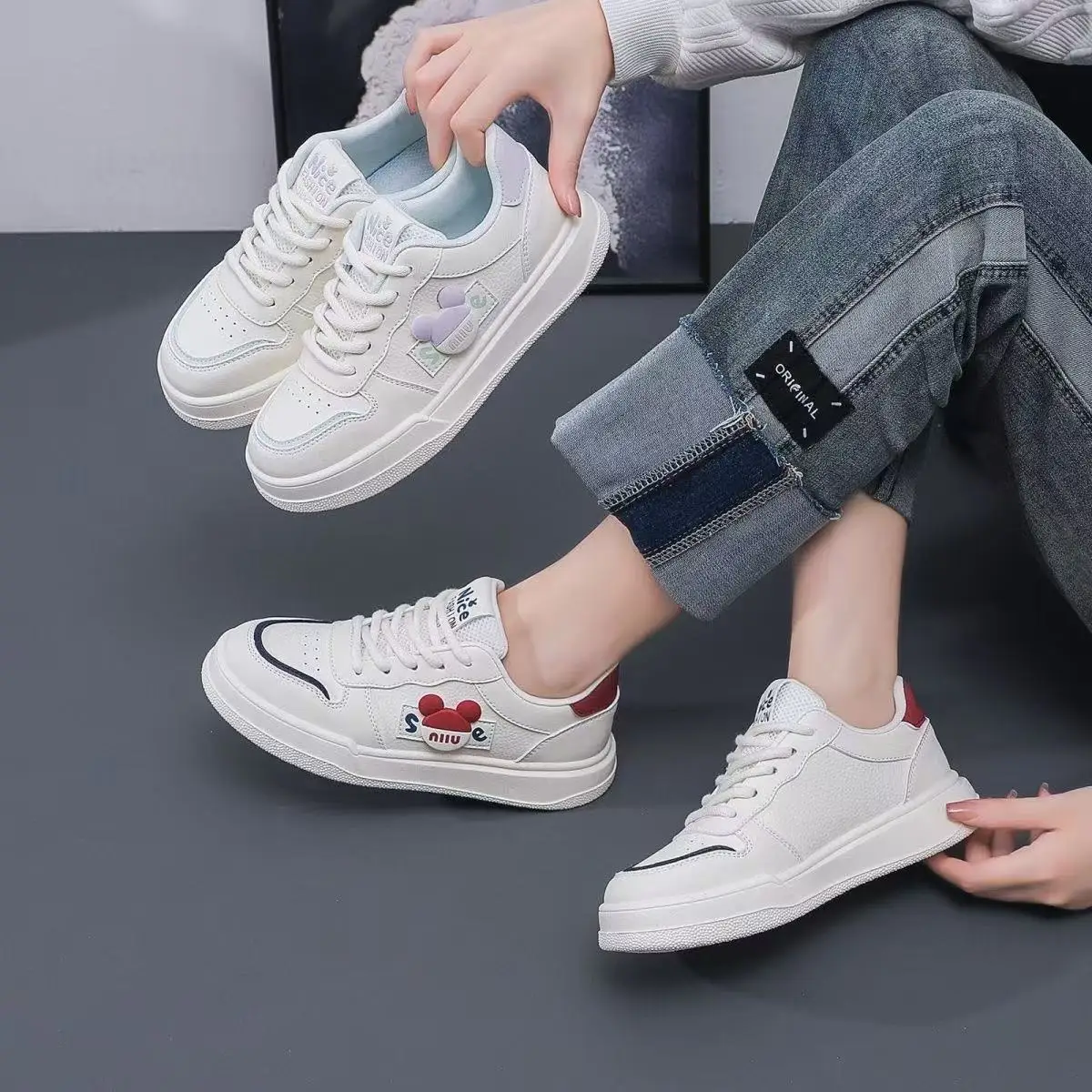 

drop shipping 2026 new spring autumn mickey mouse real photos thick heel grils student sprots Casual white shoes for women